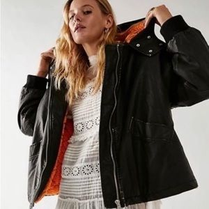 We the free large orange sherpa vegan leather bomber